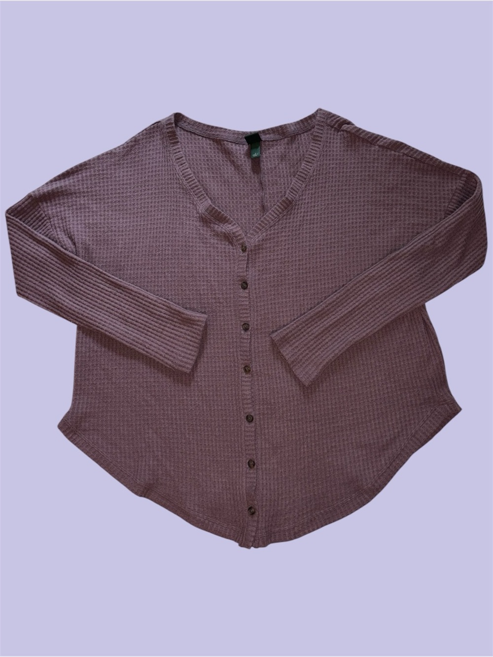 Wild Fable Plum Waffle Knit V Neck Button Front Top